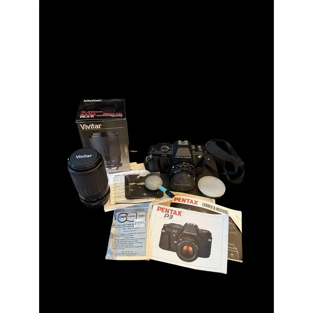 Pentax P3 35mm Camera 50 mm Lens & 70-210mm Vivitar Macro Focusing Zoom Lens